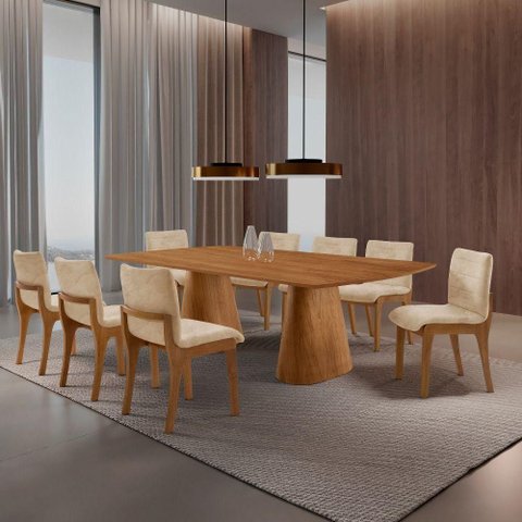Sala de Jantar Noronha 8 Lugares Cadeiras Bella Imbuia 220cm Mobillare