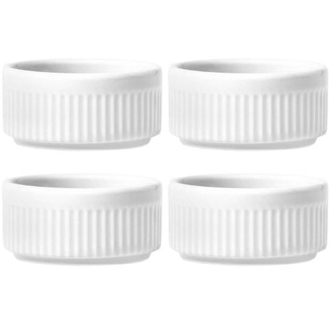 4 Tigelas Ramekins Porcelana Branca Médio Canelado Germer Cr