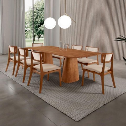 Conjunto de Jantar Noronha 8 Lugares Tampo Barril Cadeiras Viena Imbuia 220cm Mobillare