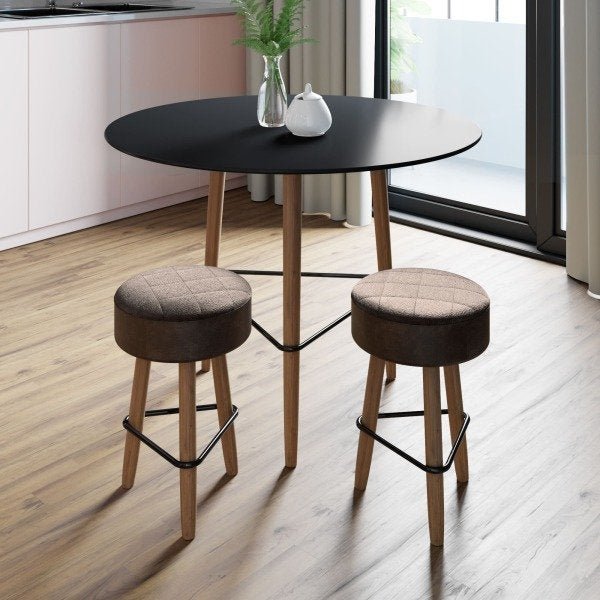 Conjunto com Mesa Gardênia Preta e 2 Banquetas Marrons - 1