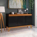 Ver imagem 1 de Buffet Aparador Ripado com 3 Portas Monaco 136cm - Preto e Cedro
