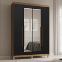 Ver imagem 1 de Guarda-Roupa Solteiro com Pés 4 Portas Batentes com Espelho Rustic/Preto/Rustic Saturno Madesa