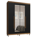 Ver imagem 3 de Guarda-Roupa Solteiro com Pés 4 Portas Batentes com Espelho Rustic/Preto/Rustic Saturno Madesa