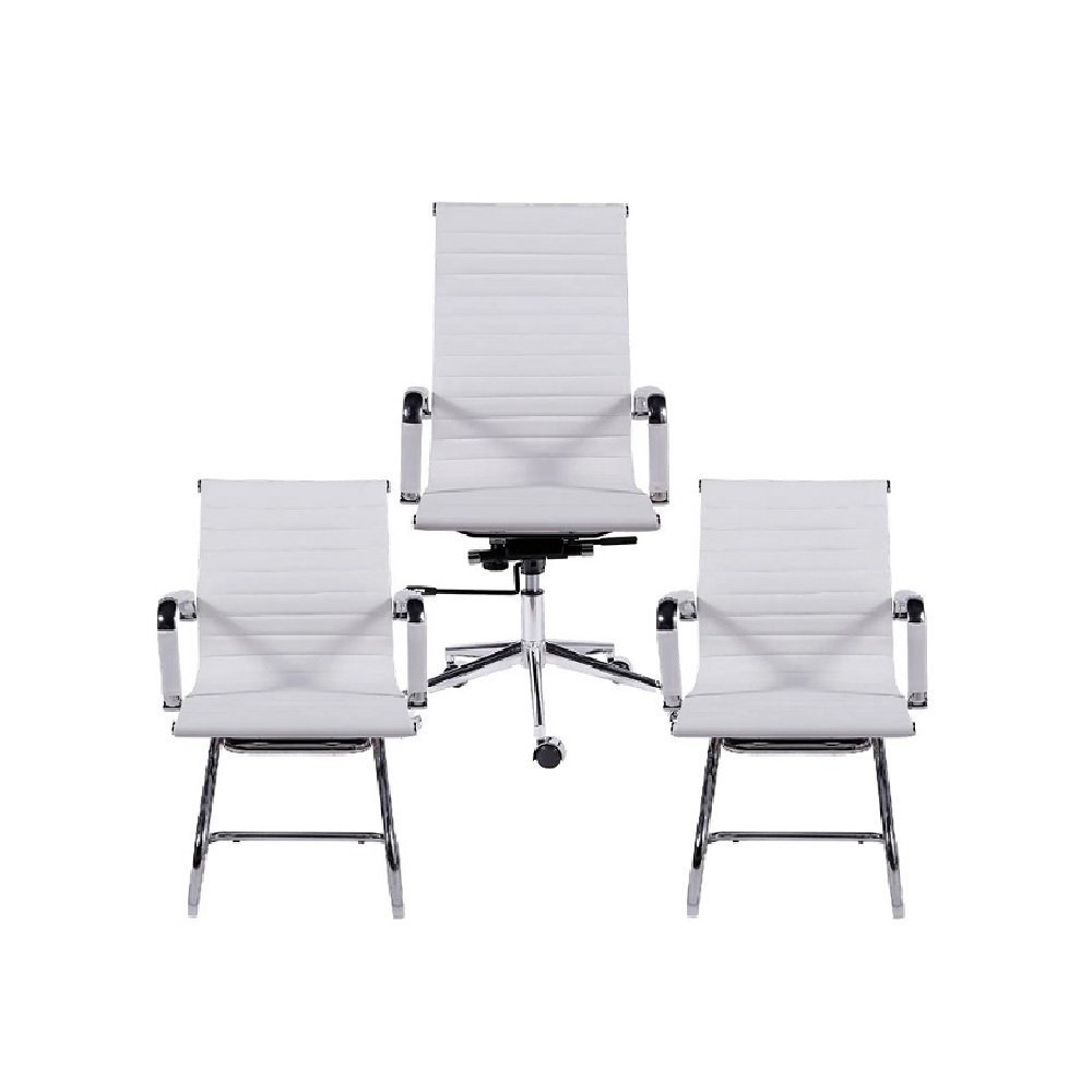 Kit 3 Cadeiras De Escritório Esteirinha Charles Eames Branca