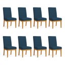Ver imagem 1 de Kit 8 Cadeiras de Jantar Solana Suede Base de Madeira - Pallazio Cor Azul Marinho