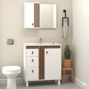 Ver imagem 2 de Conjunto Gabinete e Espelho para Banheiro Ariel 1 Porta 3 Gavetas MDF e MDP 88cm Branco Jequitibá