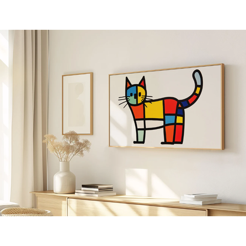 Quadro Decorativo N°28 115x70cm - Panorâmico Gato Pop-Art Mondrian - Rollflex
