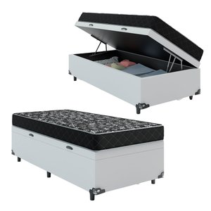 Cama Box Baú Solteiro +Colchão Espuma D20 - 56x88x188cm - e-Shop Casa - Couro Branco