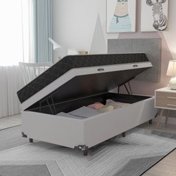 Cama Box Baú Solteiro +Colchão Espuma D20 - 56x88x188cm - e-Shop Casa - Couro Branco - 7