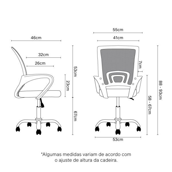 Cadeira de Escritório Giratória Wave com Rodízio Branco - Preta/Ppbr Base Cromada - 5