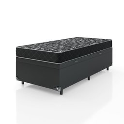 Cama Box Baú Solteiro + Colchão Espuma D20 - 56x88x188cm - e-Shop Casa - Couro Preto - 2
