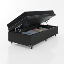 Cama Box Baú Solteiro + Colchão Espuma D20 - 56x88x188cm - e-Shop Casa - Couro Preto - 3