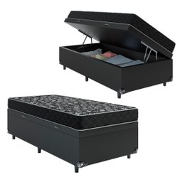 Cama Box Baú Solteiro + Colchão Espuma D20 - 56x88x188cm - e-Shop Casa - Couro Preto - 1