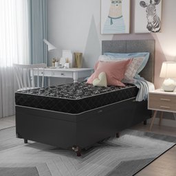 Cama Box Baú Solteiro + Colchão Espuma D20 - 56x88x188cm - e-Shop Casa - Couro Preto - 6