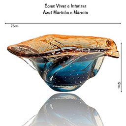 Centro de Mesa Cristal Murano Azul Marinho e Marrom Tamanho 25cm Tiger Gifts Estilo São Marcos Janta - 2