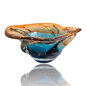 Centro de Mesa Cristal Murano Azul Marinho e Marrom Tamanho 25cm Tiger Gifts Estilo São Marcos Janta