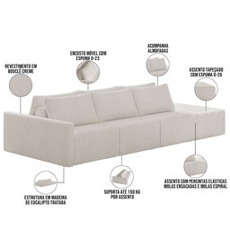Sofá Ilha Modular para Sala 312cm com Puff Dublin K01 Bouclê Creme - Lyam Decor - 4