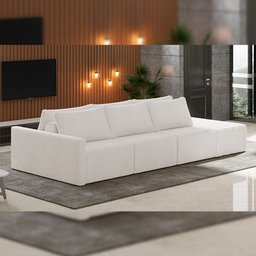 Sofá Ilha Modular para Sala 312cm com Puff Dublin K01 Bouclê Creme - Lyam Decor - 2