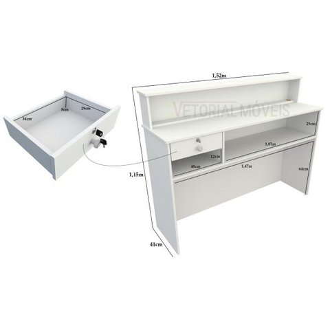 Balcão Caixa M9 100% MDF (Recepção Vallet Loja Gaveta)