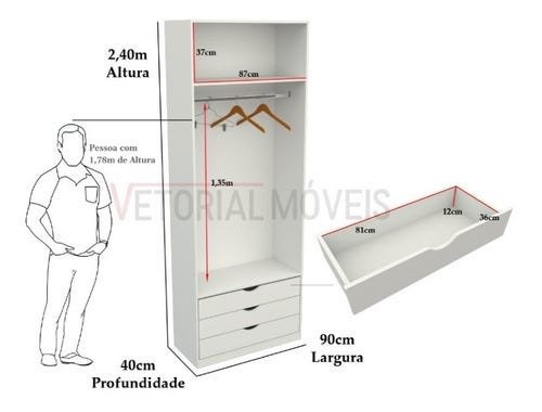 Armário Cabideiro Gaveteiro Misto M59 Closet loja - Branco - 2