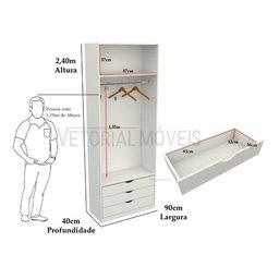Armário Cabideiro Gaveteiro Misto M59 Closet loja - Branco - 2