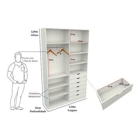 Armário Arara Gaveta Verônica M14 100% Mdf ( Sapato Roupa) - Branco