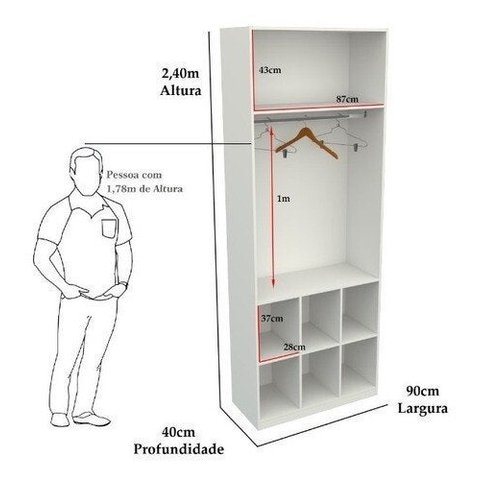 Armário Misto Prateleira Gaveteiro M53 100% Mdf Closet - Branco