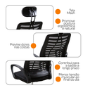 Ver imagem 7 de Kit 15 Cadeiras Escritório Diretor Mesh Encosto de Cabeça - Preto + E-book