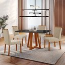 Ver imagem 1 de Conjunto Sala de Jantar Mesa Floripa Madeira Maciça 140x80cm Tampo Retângular Vidro Preto com 4 Cade
