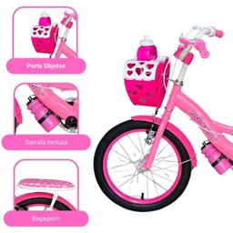Bicicleta Infantil Menina Aro 16 com Rodinhas, Porta Objetos e Bagageiro Bicikids Rosa - 2 Bicicleta Infantil Menina Aro 16 com Rodinhas, Porta Objetos e Bagageiro Bicikids Rosa - 2
