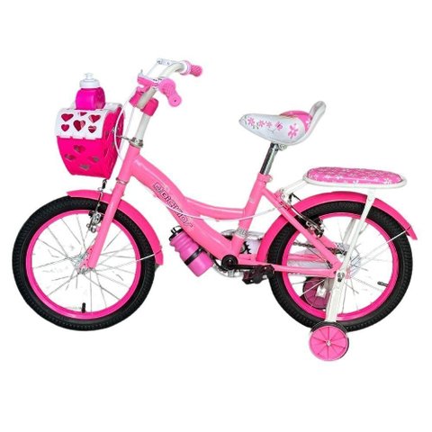 Bicicleta Infantil Menina Aro 16 com Rodinhas, Porta Objetos e Bagageiro Bicikids Rosa