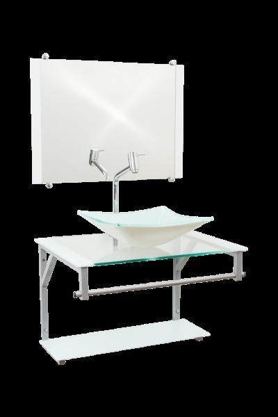 Gabinete com Cuba para Banheiro de Vidro 60cm + Torneira Link - Branco - Dubai 60x45 - 2