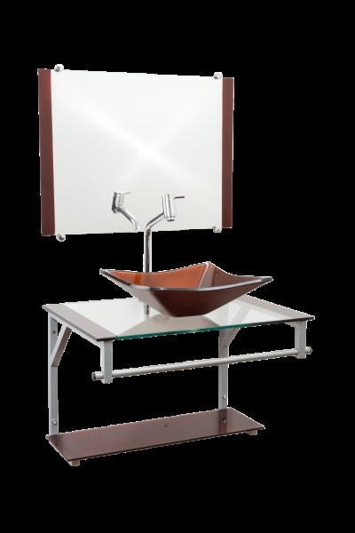 Gabinete Com Cuba Para Banheiro De Vidro 60cm + Torneira Link - Marrom - Dubai 60x45 - 2