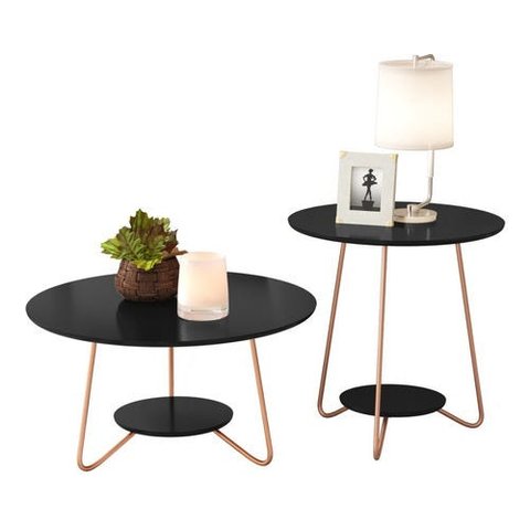 Mesinha Centro + Mesa Lateral Mdf com Pés Ferro Estilo Retrô - Pintura Uv - Preto