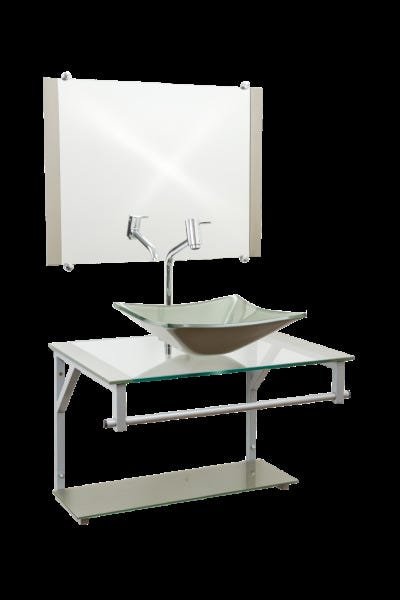 Gabinete Com Cuba Para Banheiro De Vidro 60cm + Torneira Link - Bege - Dubai 60x45 - 2
