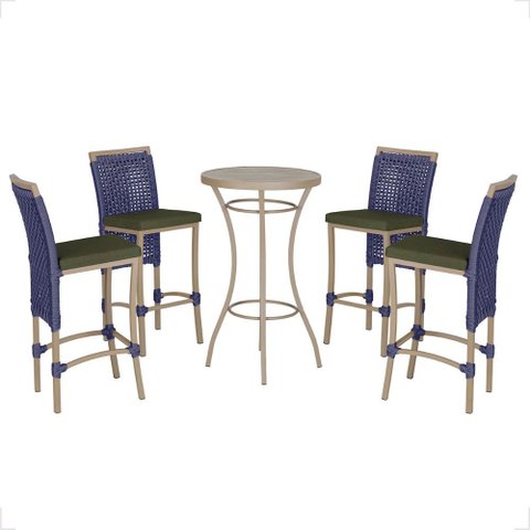 Mesa Bistro e 4 Banquetas Roma Fendi Corda Náutica 13 Trama Original