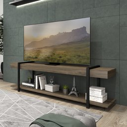 Rack para TV Madeirado e Tubos Preto Carraro - 1