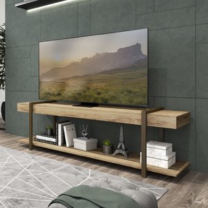 Rack para TV Madeirado e Tubos Preto Carraro
