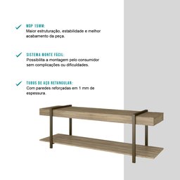 Rack para TV Madeirado e Tubos Preto Carraro - 5