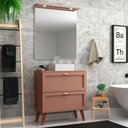 Ver imagem 1 de Gabinete para Banheiro com Tampo Cuba e Espelheira 80cm Retro Mdf Rosa Milano - On Móveis