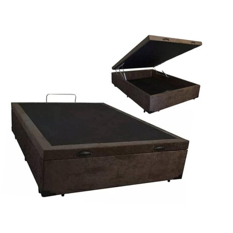 Cama Báu Box Base Casal Suede Marrom Blindado com Pistão a Gás.