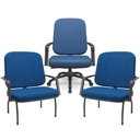 Ver imagem 1 de Kit Cadeira de Escritório Giratória e 2 Cadeiras Fixas Preta Magno P03 Crepe Azul - Lyam Decor