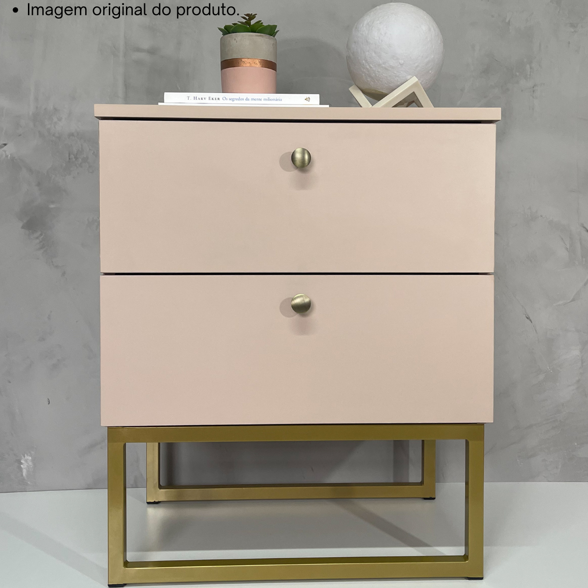 Mesa de Cabeceira Industrial Mdf com Pés Metalon Dourado Plancasa Sal Rosa - 3