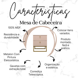 Mesa de Cabeceira Industrial Mdf com Pés Metalon Dourado Plancasa Sal Rosa - 9