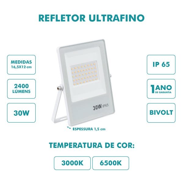 Refletor Ultrafino LED Bivolt Branco 6500K 30W 2400 Lúmens  - 2