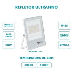 Refletor Ultrafino Led Bivolt Branco 6500k 30w 2400 Lúmens - 2