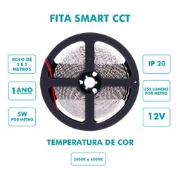 Fita Smart 2M 5W/M Branca 3000K a 6000K Dimerizável WiFi - 3