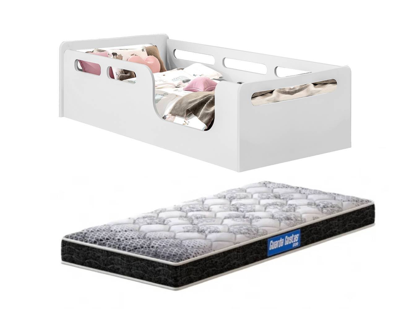 Cama Solteiro Montessoriana Branca Potente com Colchão - 1