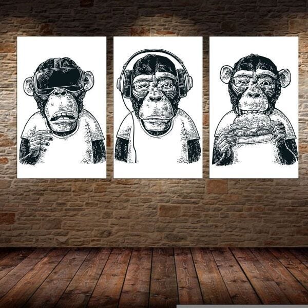 Conjunto 3 Telas Macacos Engraçados 70x40cm