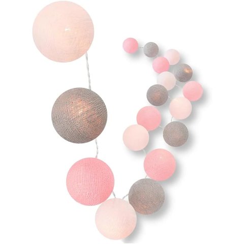 Bolinhas de Luz Cormilu Led, À Pilha, 10 Bolas, 1.5m, (rosa e Cinza)